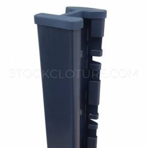 Poteau à encoches en "H" à sceller pour grillage rigide - Gris anthracite RAL 7016, 1,40 m